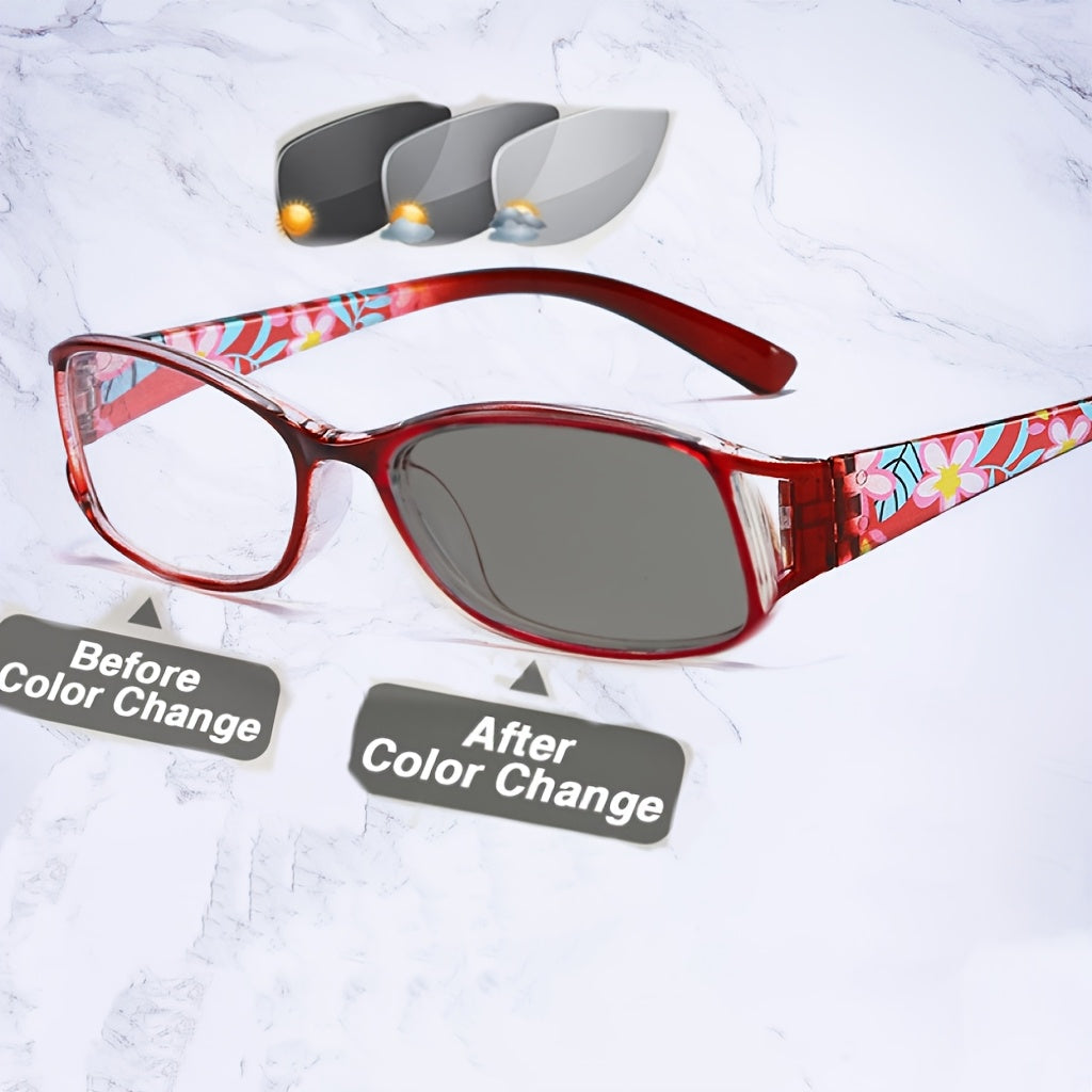 3pcs Classic Women with Photochromic Lenses, New Light-Activated Color Changing Feature for Indoor And Comfortable Reading, Fashionable Floral Frame Ultra-Lightweight Frames, Essential Photochromic Reading Glasses Set