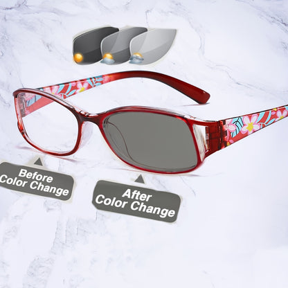 Photochromic Reading Glasses 3-Pack Floral Frame Women Light-Activated Color Changing Lenses Ultra-Lightweight Comfortable Readers Magnification +100 to +400