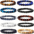 10pcs Set 8mm Bracelet Round Beaded Bracelet Men And Women Stone Stone Natural Stone Stretch Beaded Bracelet Unisex, Suitable for Men And Women Holiday Gift Simple Gift