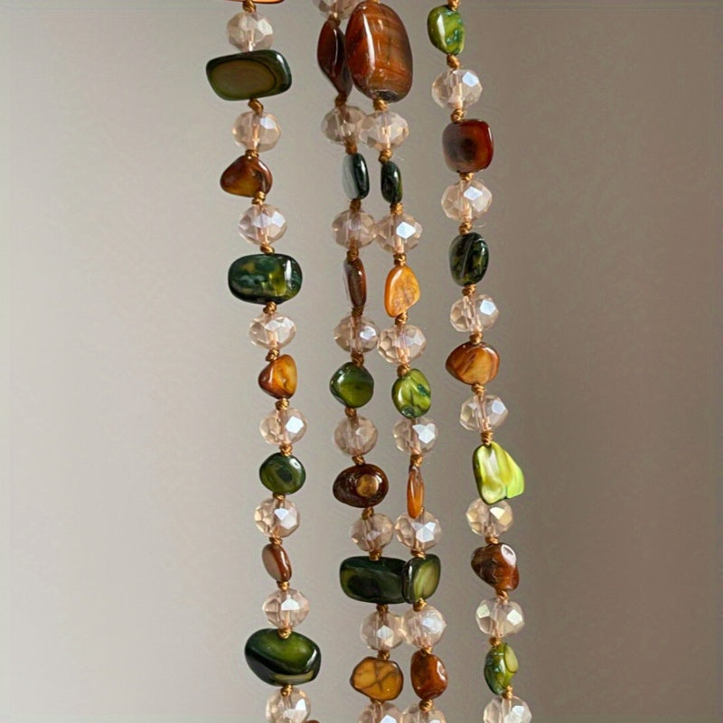 1pc New Necklace Bohemian Double Layer Necklace  Light Luxury Vacation Long Necklace Stackable
