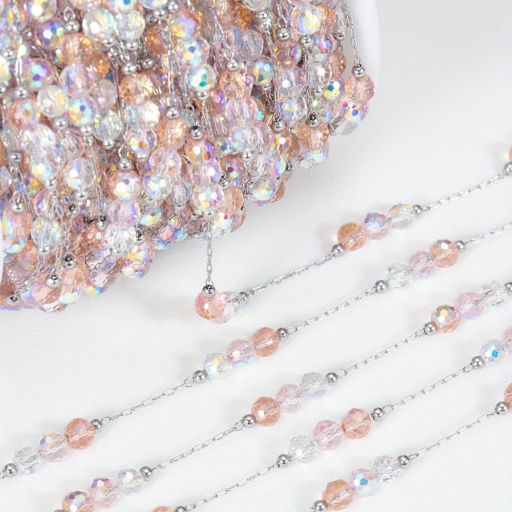 1 Meter/ 39.37 Inch 4Mm Stainless Steel Artificial Crystal Bead Chain, Used for Necklace, Bracelet, And Jewelry Making