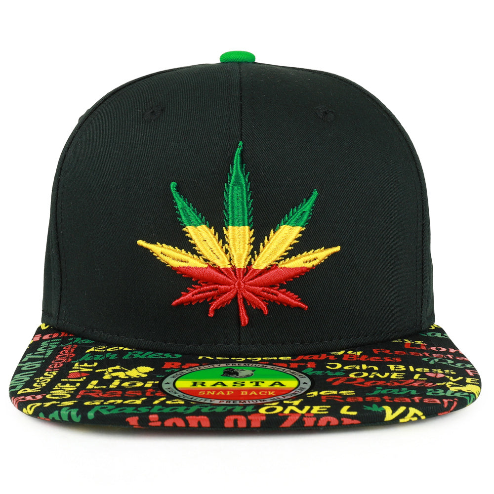 Rasta MJ Leaf 3D Embroidered Flat Bill Snapback Cap