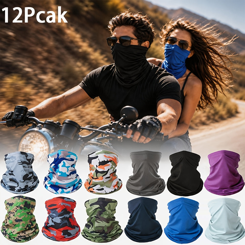 12pcs Unisex Face Masks - Sunscreen & Dust-Proof, Windproof & Breathable, Multi-Color (, Navy, Grey, Purple, Camo, Green, Red, Brown, Dark, Light ) - for Cycling, Running, Skiing, Motorcycling - Ideal Christmas Gift for Outdoor Enthusiasts & Profess