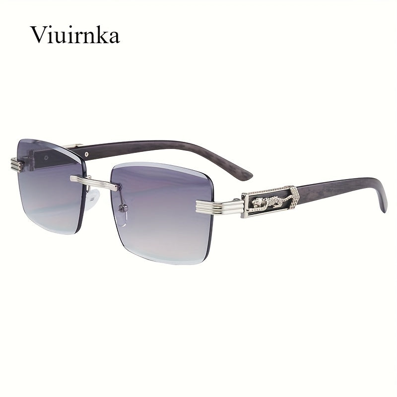 1pc Sleek Vintage Rimless Rectangle Glasses - Trendy Leopard Design Temples - Stylish Unisex Eyewear For Men & Women - Perfect For Outdoor Adventures, Parties, Travel, Driving, & Fishing - Ideal Fashion Accessory & Gift Choice