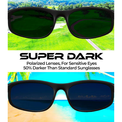 Polarized Wrap Around Sunglasses Super Dark Lens Lightweight Glossy Matte Frame Black Blue Yellow UV Protection Driving Outdoor Sports Men Women
