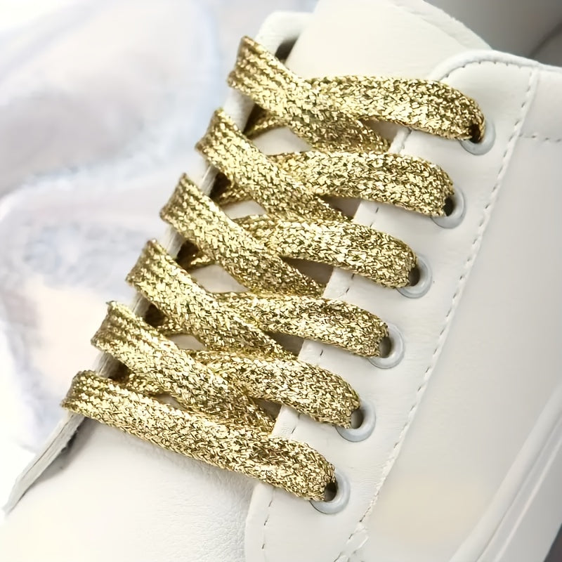 11-Pair Metallic Sequin Shoelaces - Silver and Gold Flat Laces detail view