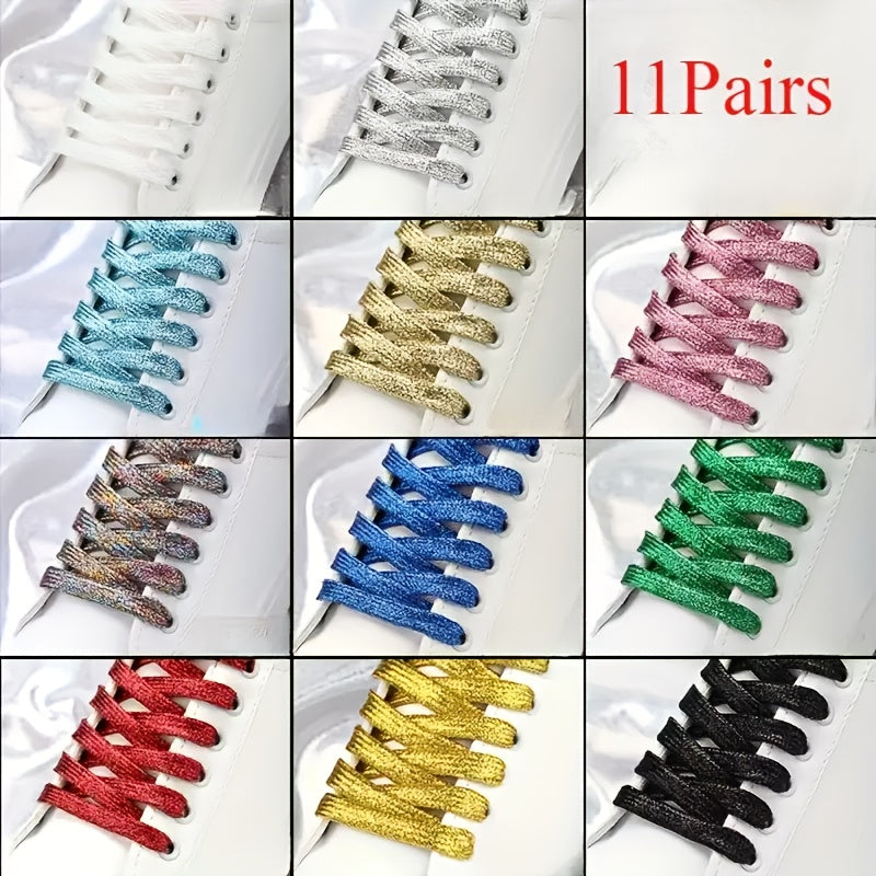 11-Pair Metallic Sequin Shoelaces - Silver and Gold Flat Laces – view 22