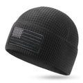 Tactical Military Cap Featuring a Waffle Design And an American Flag Embroidery on a Grid Fleece Beanie