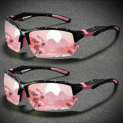Polarized Sunglasses for Women Semi-Rimless Anti-Glare Mirror Lens UV400 Fashion Eyewear 2-Pack Pink & Purple TAC Coating Lenses Casual Daily Wear Gift Set