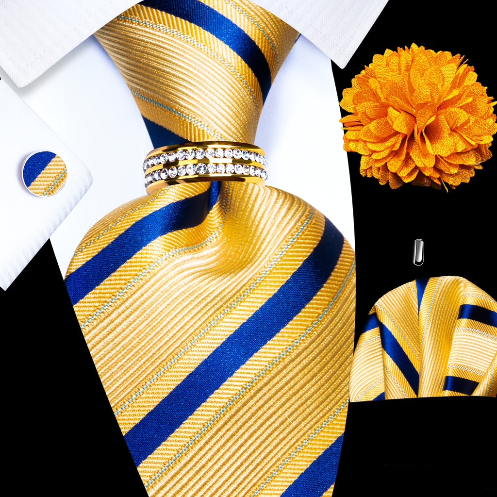 5pcs Set Men's Luxury Wedding & Business Accessory Kit - 2400-Thread Count Necktie, Pocket Square, Cufflinks, Lapel Pin & Tie Ring Set for Groom, Prom, Parties - Elegant Gift for Professional or Special Occasions (Complete Matching Set)