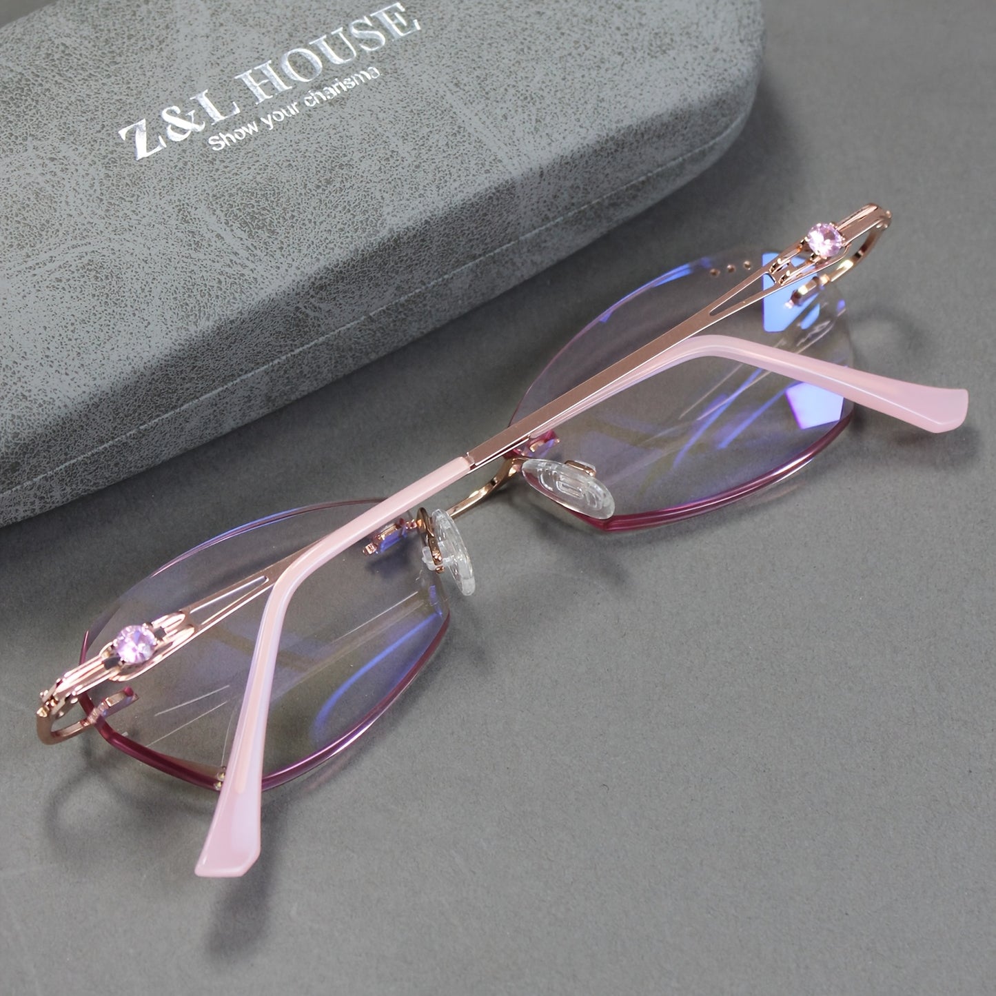 Reading Glasses for Women Pink Rhinestone, Elegant Mirror Leg Magnifying Readers +1.0 to +4.0, Lightweight Comfortable Ladies Eyewear, Stylish Crystal Embellished Readers — Gift for Her