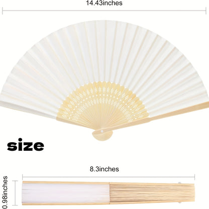 Paper Folding Fans Bulk White Handheld Bamboo Handle — 20/50/65 Pack for Wedding, Party, Cosplay, Dance Practice | DIY Blank Hand Fan Set