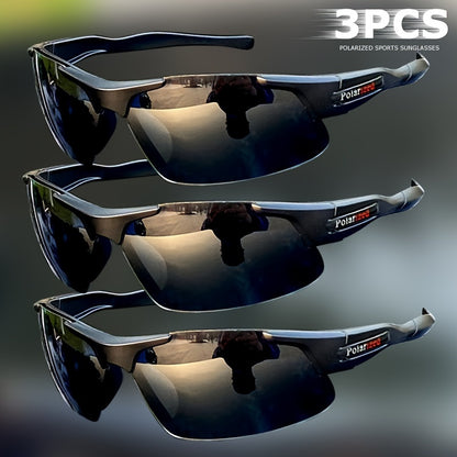 Driving Sunglasses 3 Pack Polarized Half Frame Anti-Glare UV Protection for Men Women – Lightweight Black Semi-Rimless Eyewear, Rearview Mirror Compatible, Road Trip Commute