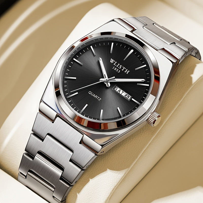 Men's Quartz Watch Stainless Steel Luminous Hands Date Display Sport Business Wristwatch for Men Gold Black Green Silver 4 Colors