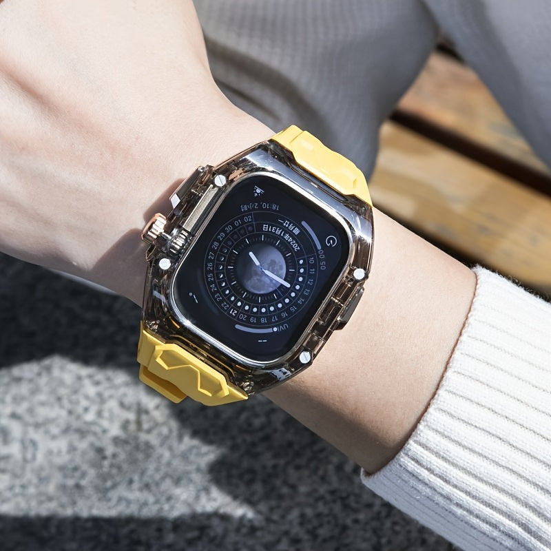 Transparent Integrated Watch Strap Set for Apple Watch Ultra/Ultra2/8/7/6/5/SE 49/45/44mm Rubber Band Men Women Sport Modification Kit for iWatch Series 8 with Tool