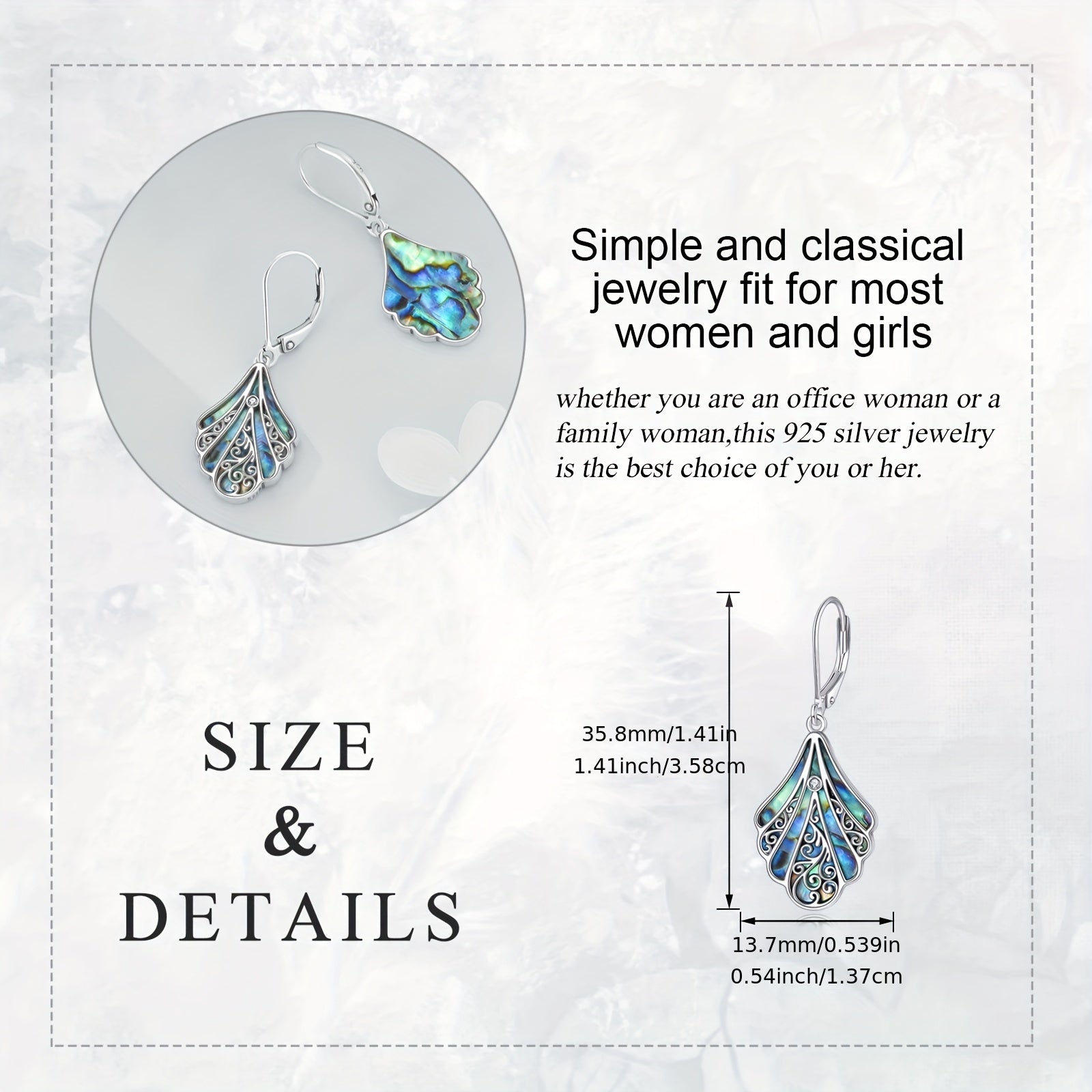 925 Sterling Silver Abalone Shell Dangle Drop Earrings For Women Filigree Bohemian Earrings Jewelry Gift