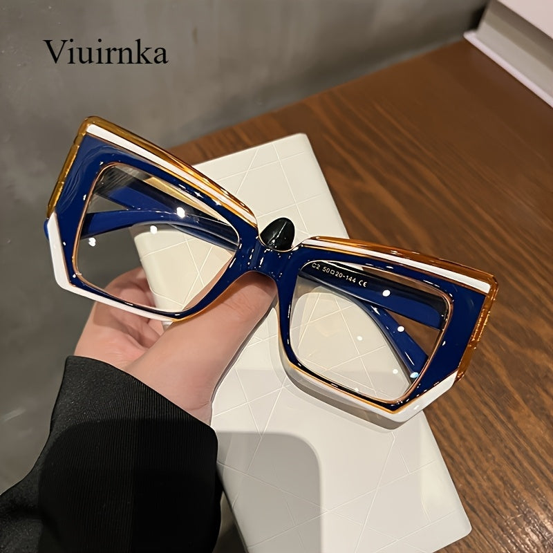Blue Light Blocking Glasses for Women - Cat Eye Frame Transparent PC Lens Lightweight Color Block Fashion Computer Eyewear with Case, Stylish Anti Blue Light Glasses for Office Screen Work Gift