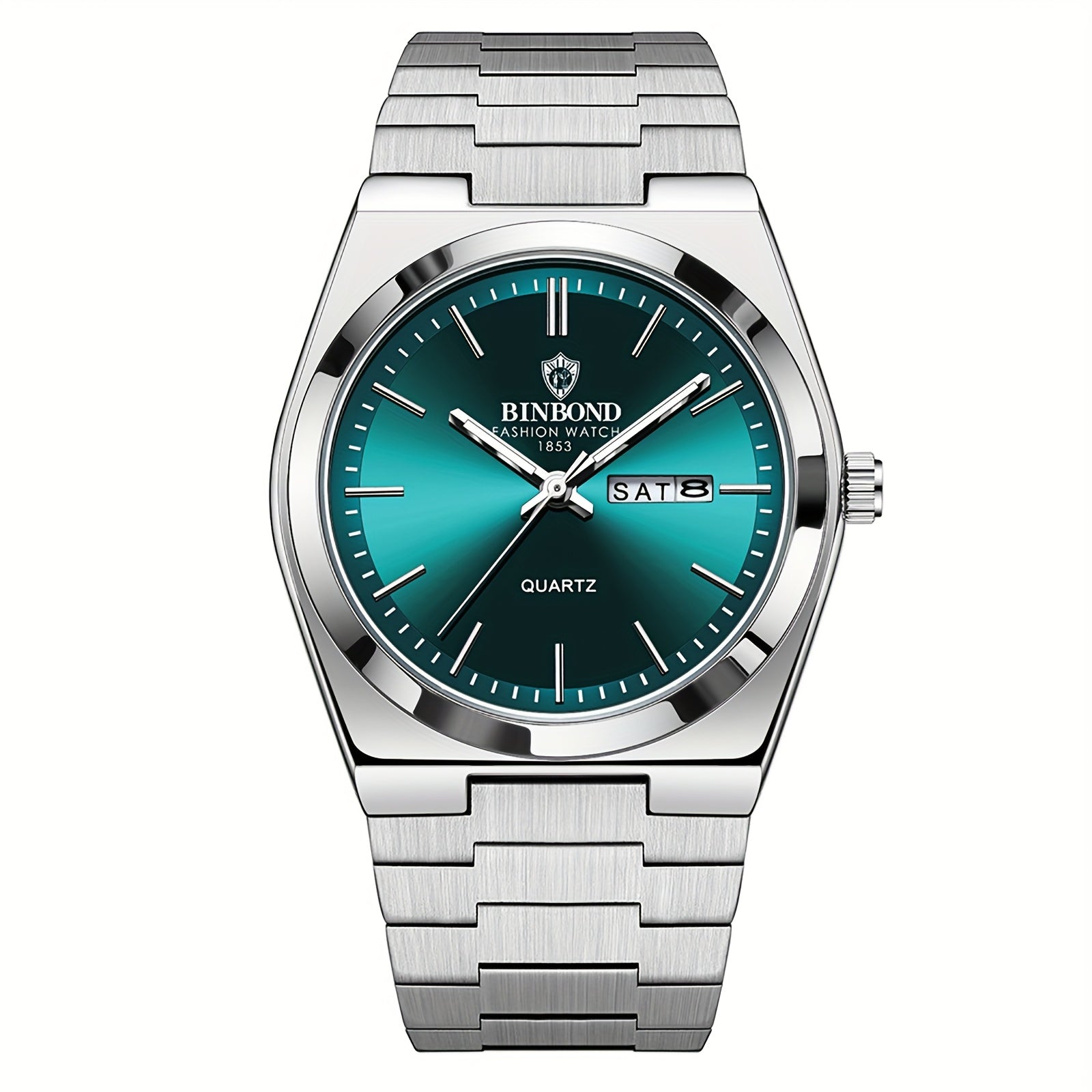 Jewelrywe Mens Week Date Calendar Luminous Dial Solid Stainless Steel Band Quartz Watch Business Wristwatch