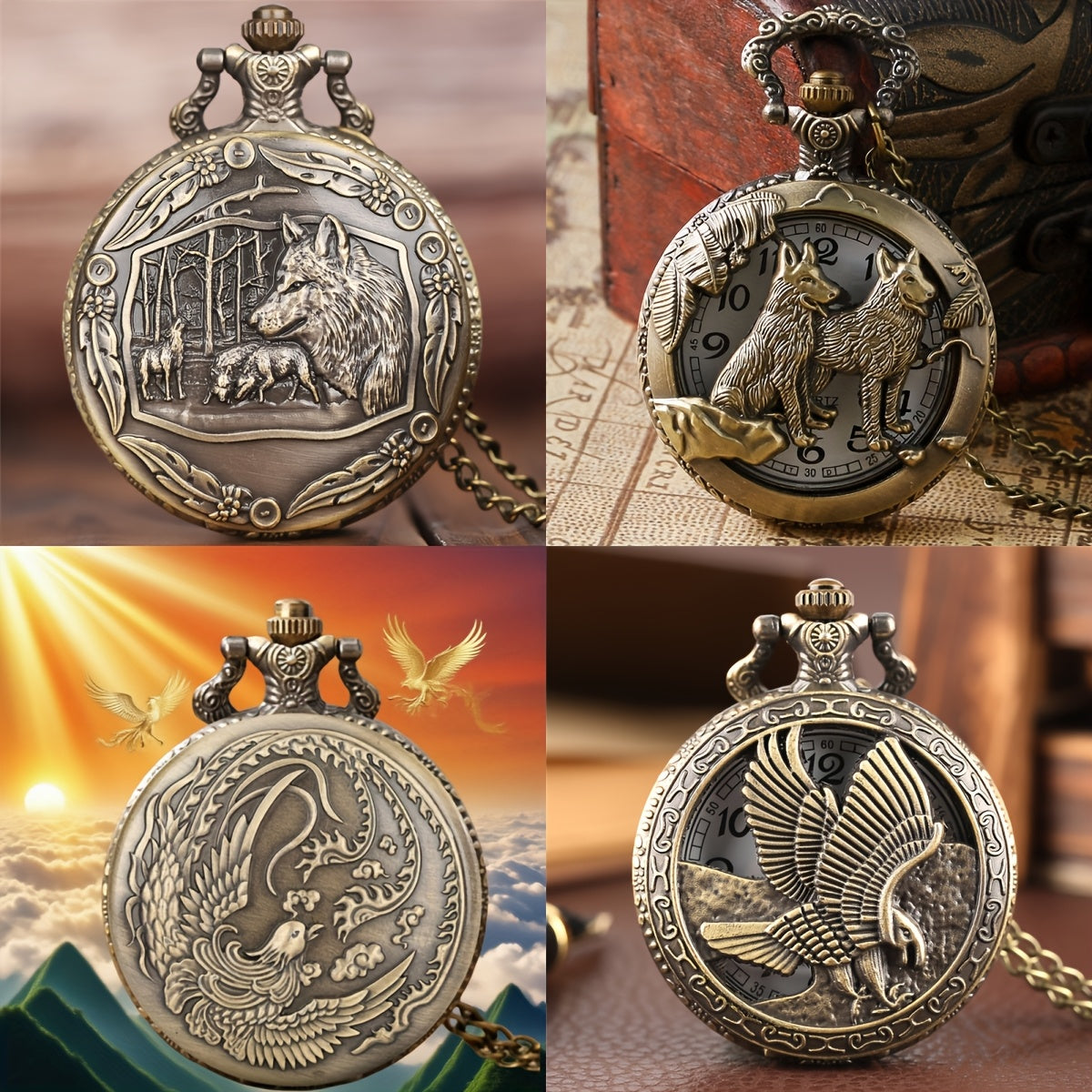 2pcs Vintage Bronze Pocket Watches | Buy One Get One Free, Surprise Birthday Christmas New Year Graduation Gifts, Zinc Alloy Case, Nickel-Free Alloy Strap, Quartz Movement