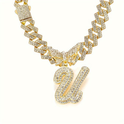 Cuban Link Chain Necklace - Initial Letter for Men Women - with Butterfly Alphabet Pendant A-Z, Gold & - product detail view