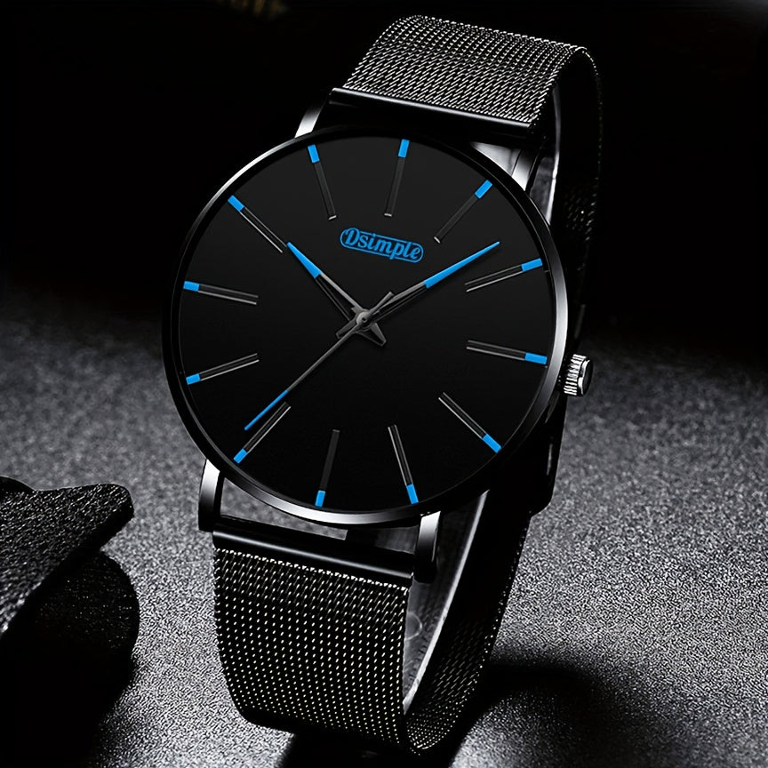 Men's Quartz Watch with Stainless Steel Mesh Band | Chronograph, Date & Day Display, Scratch-Resistant Glass, Minimalist Analog Wristwatch for Everyday & Formal Wear