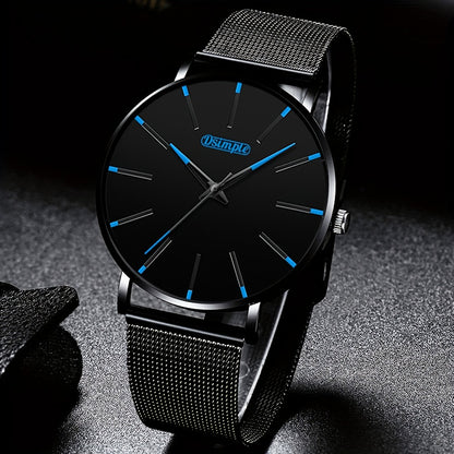 Men's Quartz Watch with Stainless Steel Mesh Band | Chronograph, Date & Day Display, Scratch-Resistant Glass, Minimalist Analog Wristwatch for Everyday & Formal Wear