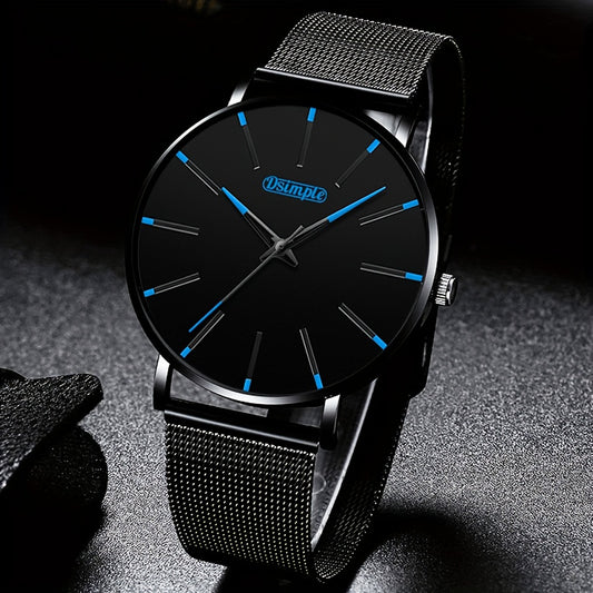 Men's Quartz Watch with Stainless Steel Mesh Band | Chronograph, Date & Day Display, Scratch-Resistant Glass, Minimalist Analog Wristwatch for Everyday & Formal Wear