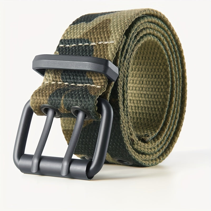 Camouflage Canvas Belt, Durable Black Alloy Buckle, Rugged Casual Men's Style, Factory Direct