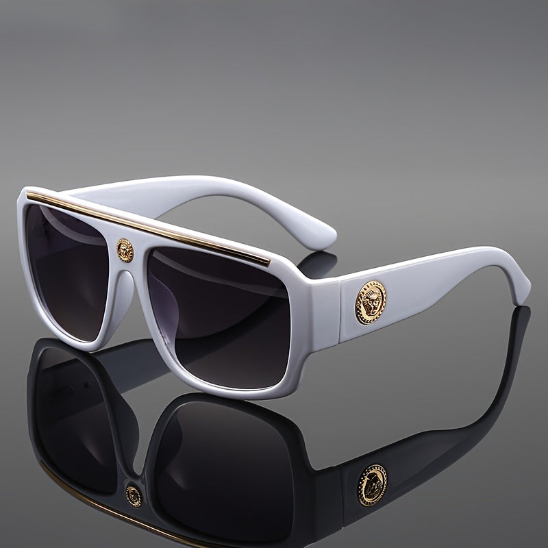 Men's Cyberpunk Square Fashion Eyewear - Extra Large Frame (>139mm), Lightweight Eyewear with Black and Golden Metal Trim, Over-the-Counter Decorative Lenses for Daily and Special Occasions - Futuristic Eyewear Street Fashion, Cosplay