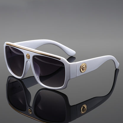 Oversized Cyberpunk Square Glasses for Men – Extra Large 139mm+ Frame with Gold Metal Trim, Decorative Lenses for Street Fashion, Cosplay & Special Occasions, Futuristic Unisex Eyewear