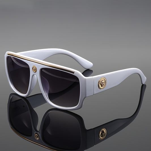 Oversized Cyberpunk Square Glasses for Men – Extra Large 139mm+ Frame with Gold Metal Trim, Decorative Lenses for Street Fashion, Cosplay & Special Occasions, Futuristic Unisex Eyewear