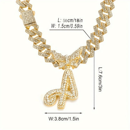 Cuban Link Chain Necklace - Initial Letter for Men Women - with Butterfly Alphabet Pendant A-Z, Gold & - product detail view