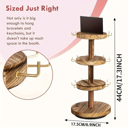 Jewelry Tower Organizer 3 Tier Rotating Wooden Large Capacity Bracelet Necklace Shelves Display Rack for Dresser Counter Vanity Storage Stand