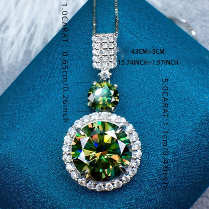 Moissanite Pendant Necklace for Women – 6 Carat Green S925 Sterling Silver Clavicle Chain, Vintage Luxury Style Gift Box Included, for Dating, Party & Daily Wear
