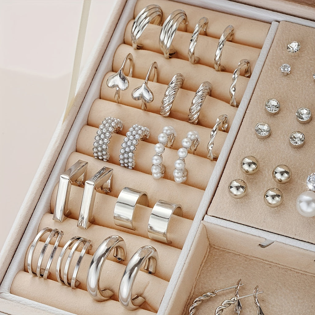102pcs Elegant Simple Basic Geometric Geometric Rhinestones Faux Love Twisted Loop Earrings Earrings Set for Women Daily Light Luxury Match Attend A Party Vacation Dating Gift Giving (No Box)