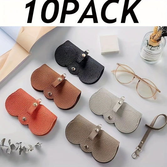 10-Pack Portable Stylish Faux Leather Case - Cute Clip-On Design with Golden Clasp Eyewear Holder for Women, Bag Pendant, Glasses Protection Cover for New Eyeglasses