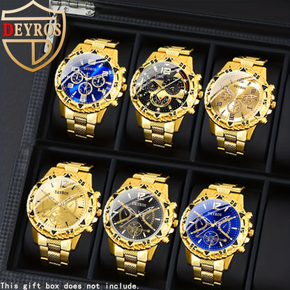 Quartz Watch Set for Men 6pcs Stainless Steel Analog Wristwatch – Date Display Round Dial Classic Luxury Timepiece Gift Box, Reloj Para Hombre