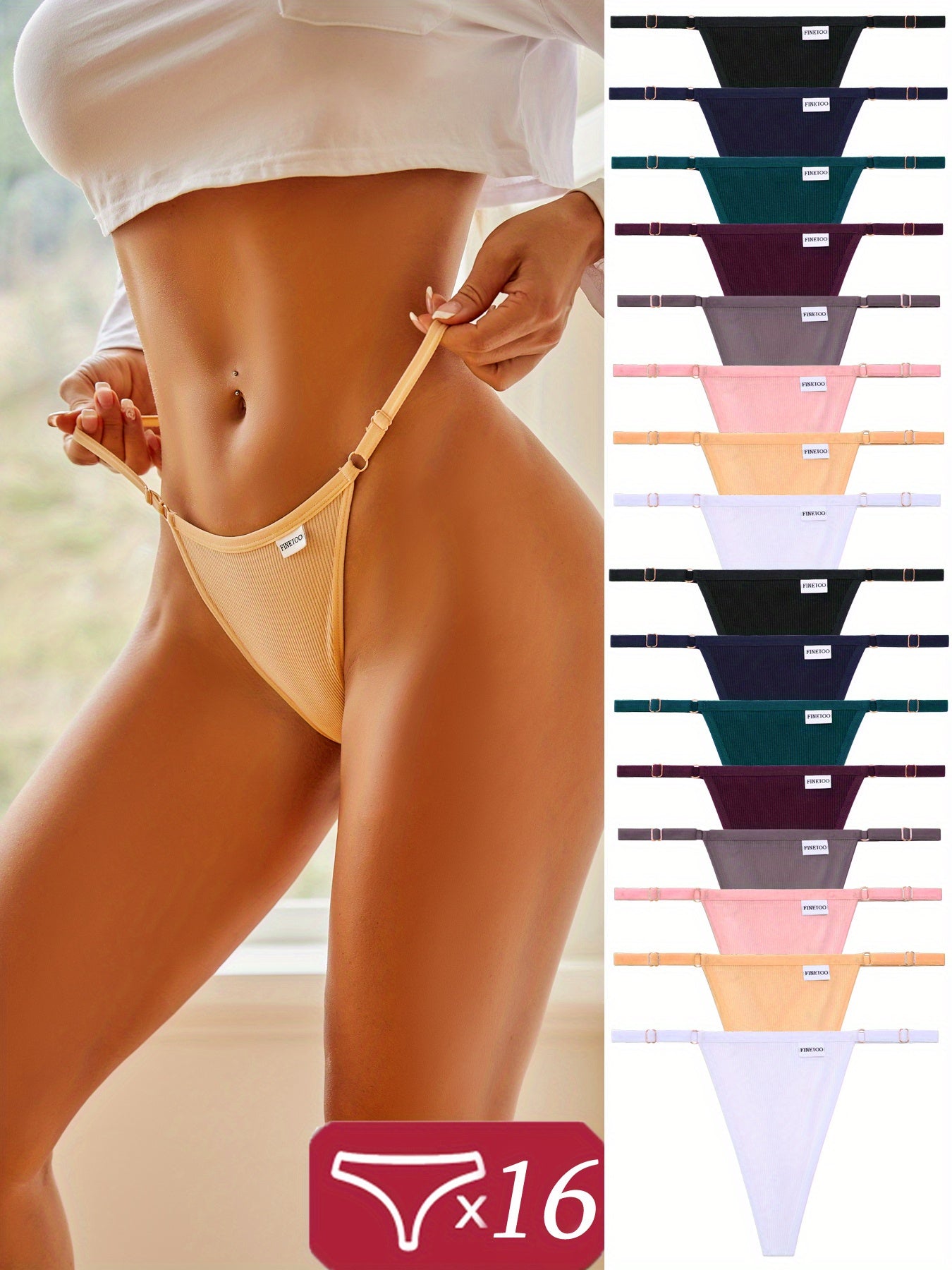 16-Pack Women's Thong Underwear - Adjustable Low-Rise Comfort – view 5