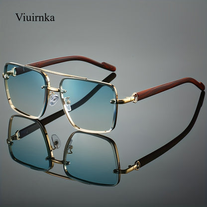 Wood Grain Sunglasses UV400 Square Bridge Frame - AC Lens Gold PC Lightweight Retro Unisex Men Women Driving Travel Street Style 7 Colors
