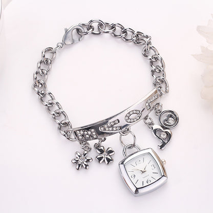 Women's Bracelet Watch LOVE Quartz Roman Numeral Square Dial Flower Decor Dress Watch Ladies Fashion Gift for Anniversary Birthday Christmas