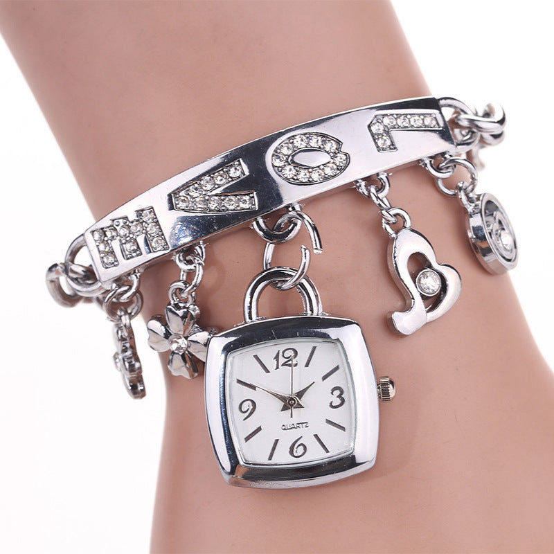 Women'S Bracelet Watch LOVE Quartz Watch Flower Decor Tonneau Dress Watch Ladies Exquisite Casual Watch Anniversay Birthday Christmas New Year Gifts
