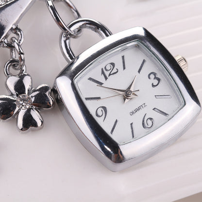 Women's Bracelet Watch LOVE Quartz Roman Numeral Square Dial Flower Decor Dress Watch Ladies Fashion Gift for Anniversary Birthday Christmas