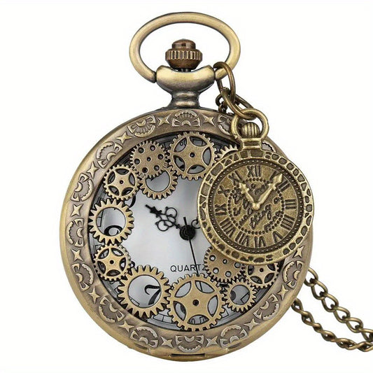 [New Year's Christmas Gifts] Vintage Steampunk Hollow Gear Quartz Pocket Watch Necklace Pendant Clock Chain Men's And Women's Accessories New Year's And Christmas Gifts
