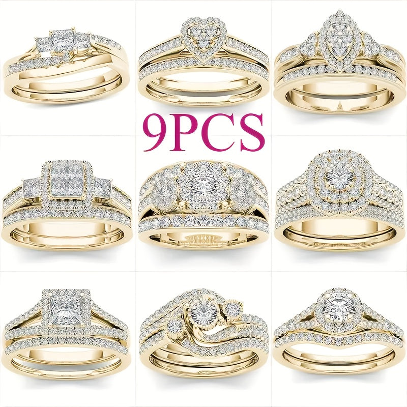 [Wedding Ring Sets] 9 Classic Women's Multi-Style Wedding Ring Sets, Including Synthetic Zirconia Rings, Perfect for Daily Women's Clothing, Jewelry, And Additions