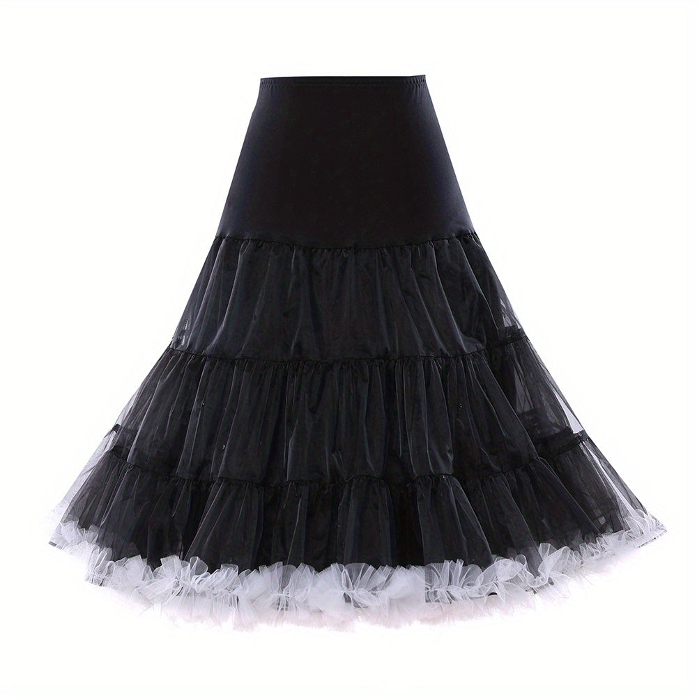 50's Women's Petticoat Underskirt -  Vintage Rockabilly Style, White/Black/Red, Sizes S/M/L/XL, Polyester, Full-Length with Tulle Detail and Fringe Trim,  Costume Accessory| Rockabilly Style|Polyester Fiber Skirt