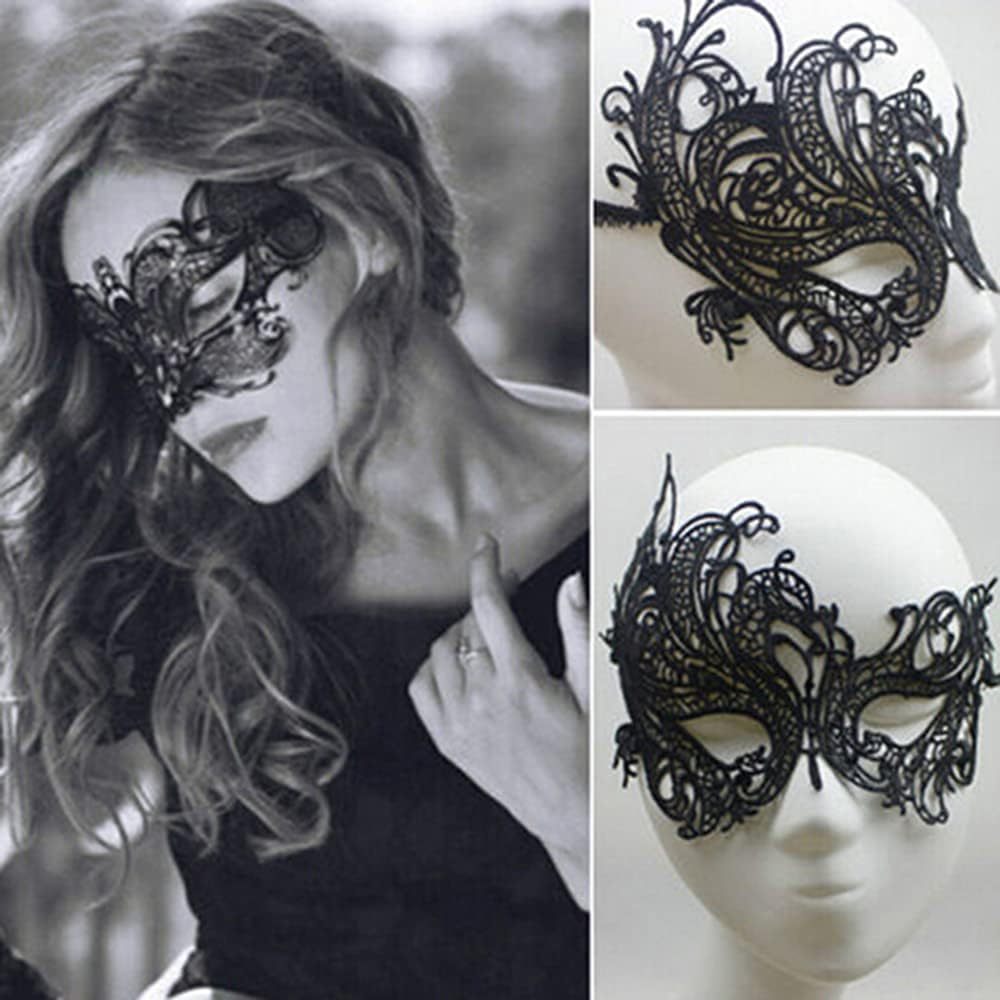 5pcs Sexy Black Fabric Lace Eye Masks Set Random Lace Mask | Half-Face Mask Women Party Cosplay Masquerade Accessories Vintage Hollow Black Flower Eye Masks Proms, Music Festivals, And Holiday Wear Accessories