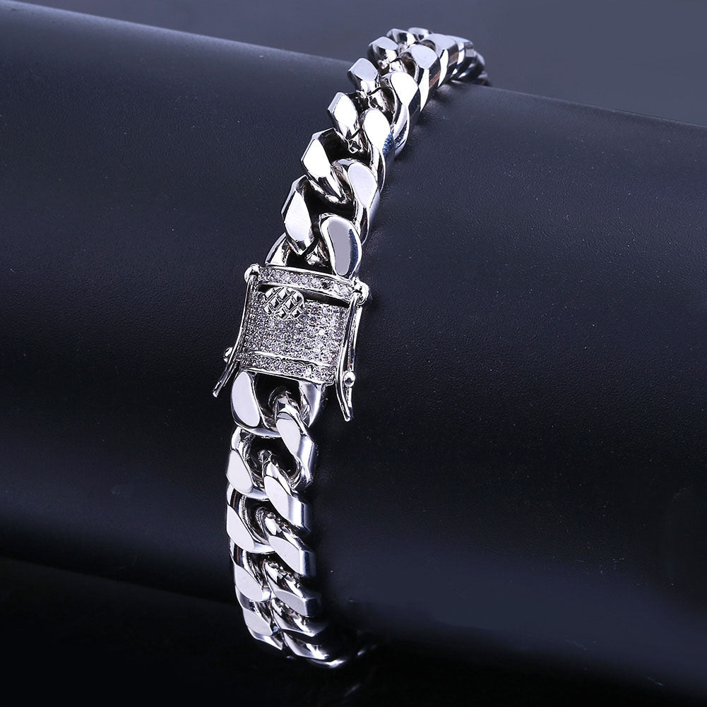 1PC Iced Out CZ Hip Hop Copper Material Golden Plated Cuban Link Bracelet for Women Men Luxury Bracelets on Hand Jewelry Gifts