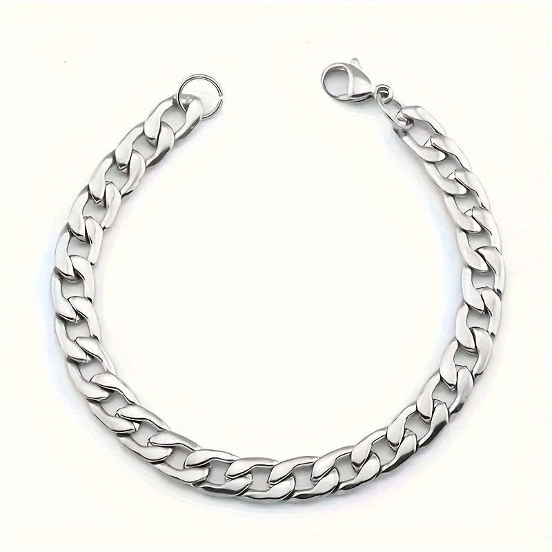 Stainless Steel Necklace and Bracelet Set for Men 2pcs - Hip Hop Punk Chain Jewelry Set, Silver Tone, Multiple Lengths 18-30in, Couple Matching Set, Street Style Gift