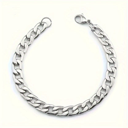 Stainless Steel Necklace and Bracelet Set for Men 2pcs - Hip Hop Punk Chain Jewelry Set, Silver Tone, Multiple Lengths 18-30in, Couple Matching Set, Street Style Gift