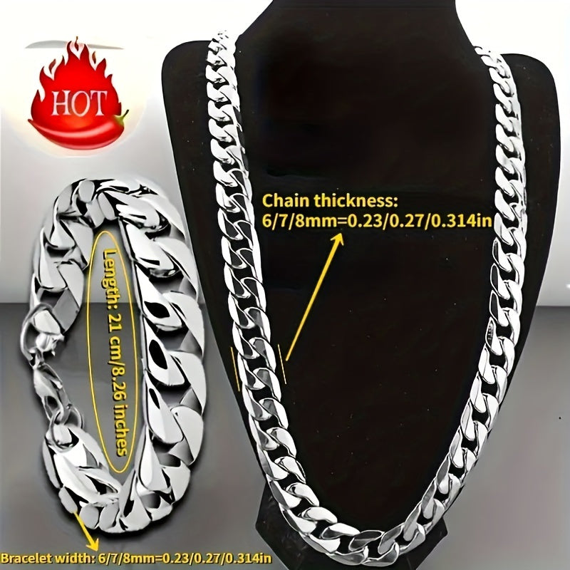 Stainless Steel Necklace and Bracelet Set for Men 2pcs - Hip Hop Punk Chain Jewelry Set, Silver Tone, Multiple Lengths 18-30in, Couple Matching Set, Street Style Gift